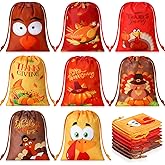 Paterr 24 Pcs Fall Thanksgiving Gift Bags with Drawstring Thanksgiving Party Favor Fall Pumpkin Candy Goodies Treat Bags Forautumn Birthday Party Decor Supplies(Maple)