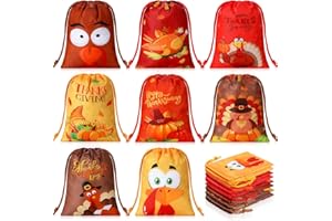 Paterr 24 Pcs Fall Thanksgiving Gift Bags with Drawstring Thanksgiving Party Favor Fall Pumpkin Candy Goodies Treat Bags Forautumn Birthday Party Decor Supplies(Maple)