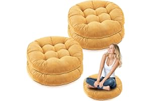 Jerify Floor Pillow Cushions 22 x 22 Inch Round Square Large Meditation Floor Pillow for Classroom Adult Meditation Picnic Party Cushion for Seating Gift Christmas(Round,Yellow,4 Pcs)