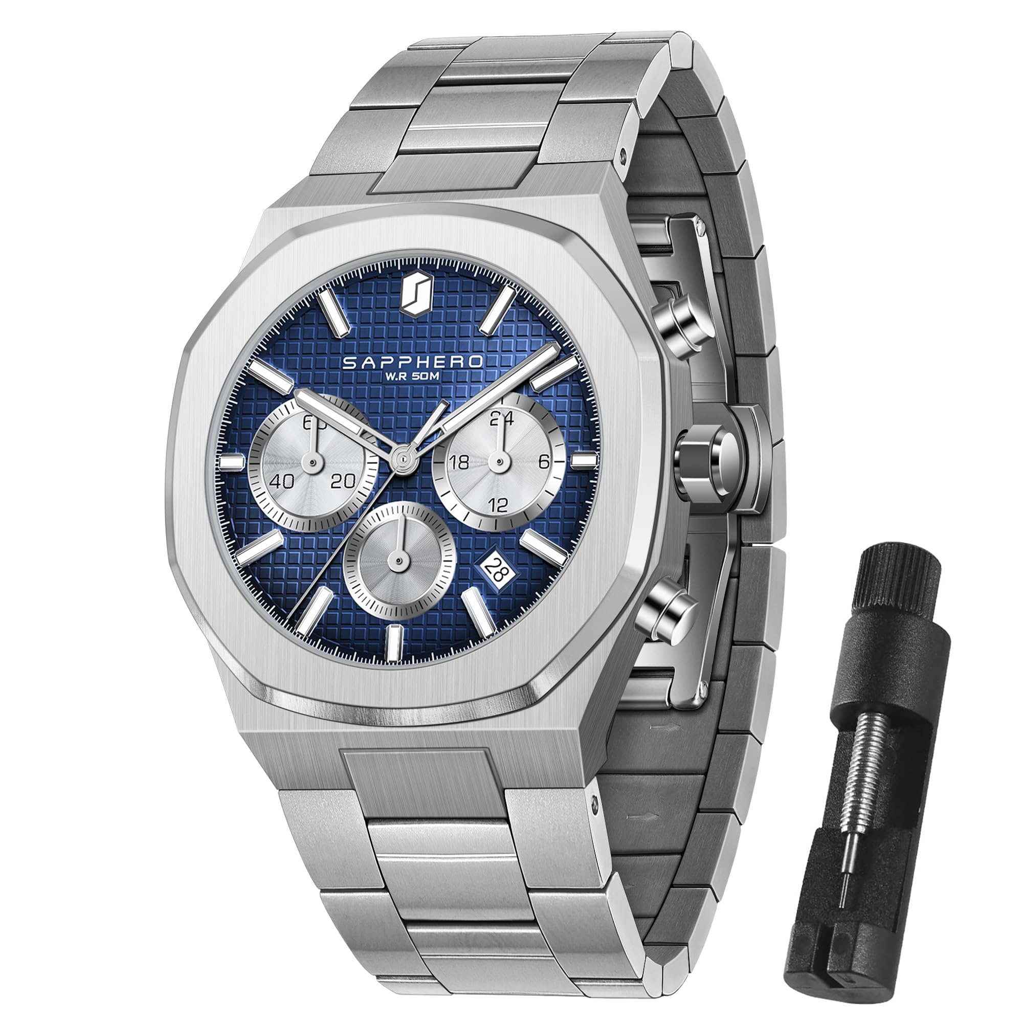 SAPPHERO Men's Watch Watches Men's Watches for Men Luxury 50M Waterproof Men's Watch Business Date Sport Time Fashion Stainless Steel Splitter/Blue/Black/Green/Rose Gold