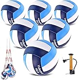 ELKCIP 6 Pack Volleyballs Official Size 5, Waterproof Soft Bulk Recreational Volley Balls with Pump and Net Bag for Indoor Outdoor Beach Pool Water Sand Game Training Match for Beginner Teenager