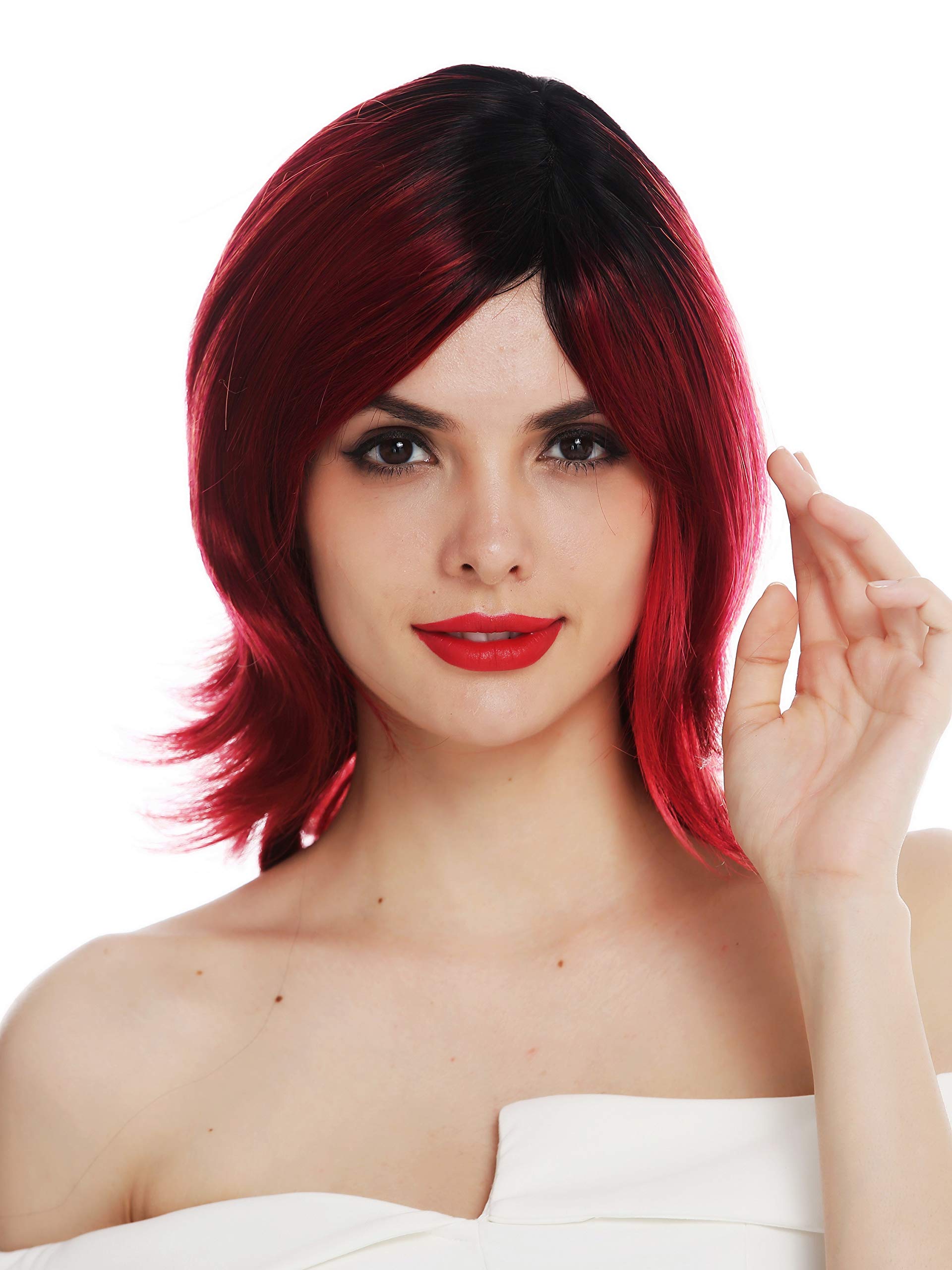WIG ME UP - FIONA-MT-YS871S1B wig women's wig partial monofilament parting shoulder long sleek layered wavy tips ombre black red mix