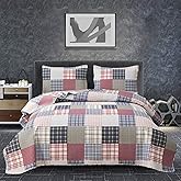 Plaid King Size Bedspread Coverlet Quilt Set - Boys/Mens Red, Blue, White Plaid - Lightweight, Reversible, Soft Microfibers - All Season