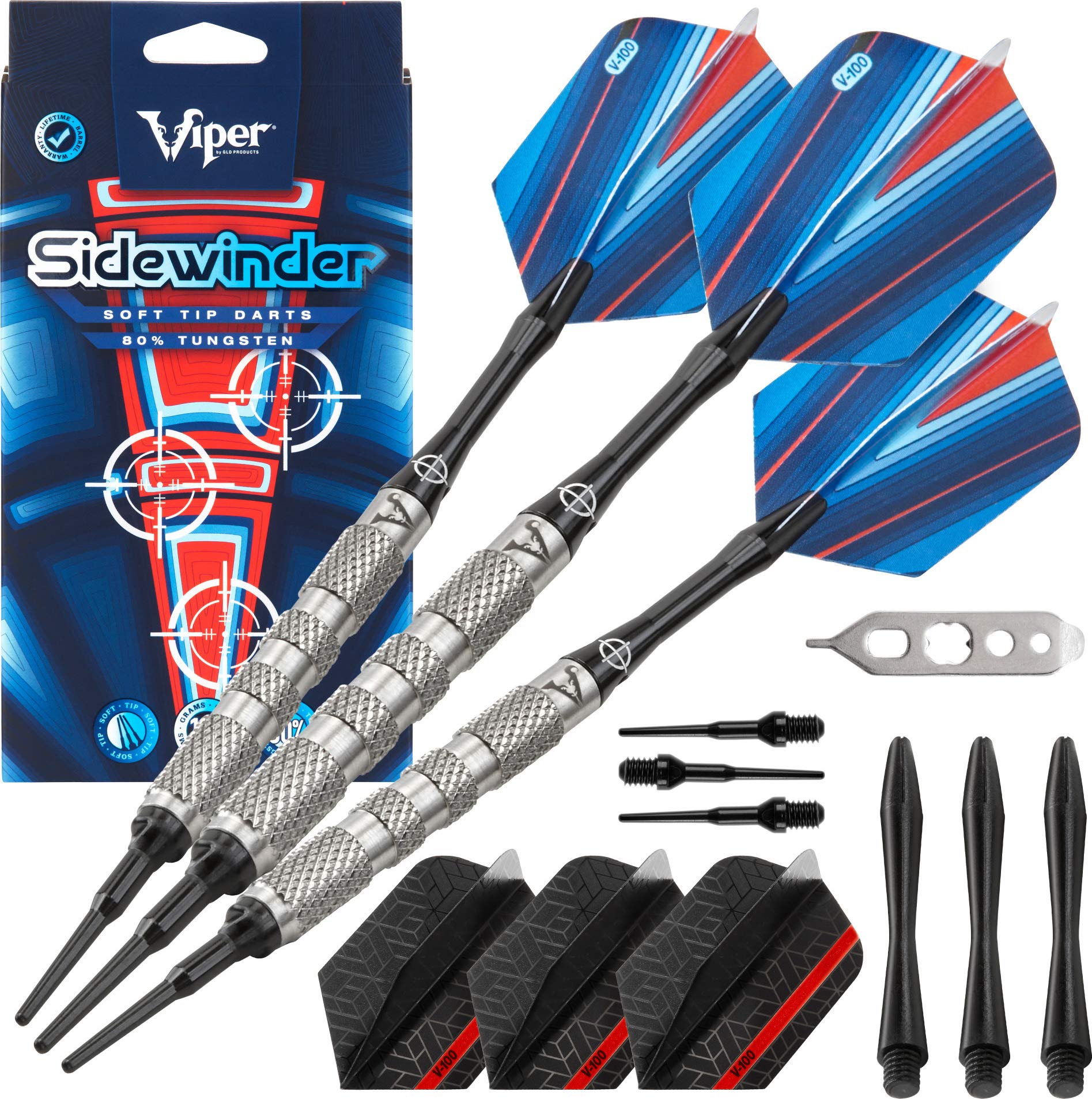Viper by GLD Products Sidewinder 80% Tungsten Soft Tip Darts, Coarse Knurling, 18 Grams,Silver,21-3226-18