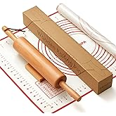 ESDOPA Classic Wood Rolling Pin - Wooden Rolling Pins for Baking Silicone Mat Set, Dough Roller with Wood Base, Fondant Rolle