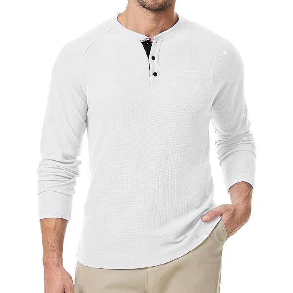 Dokotoo Men's Henley Shirt Long Sleeve - Cotton Blend Stretch Pullover With 3 Buttons - View #4