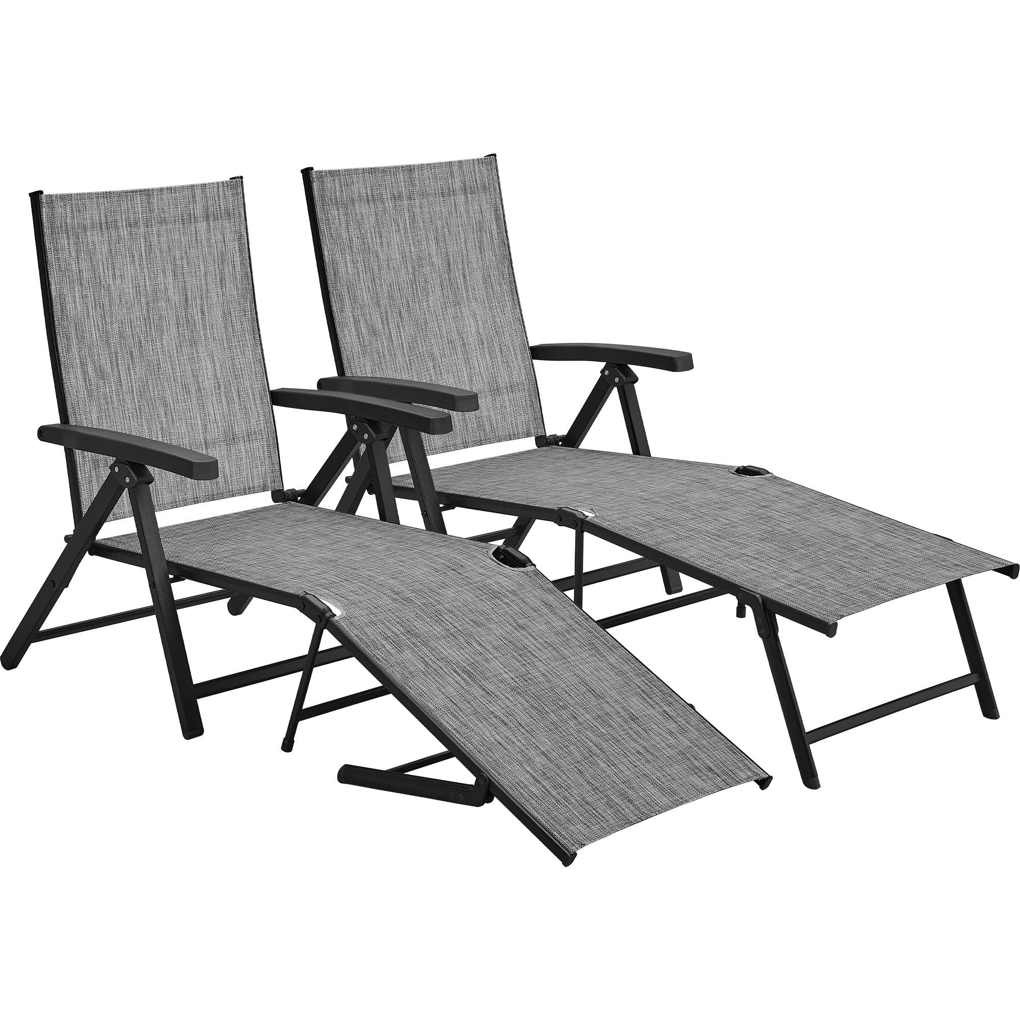 Photo 1 of **SCRATCHES ON FRAME**Yaheetech Outdoor Folding Chaise Lounge Set of 2 Patio Reclining Chairs w/Adjustable 7-Position Back for Beach Pool Garden Yard Deck Gray