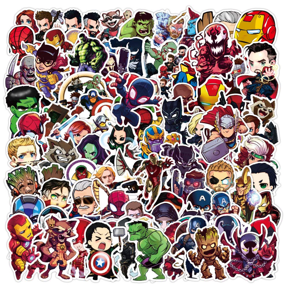 Superhero Sticker Pack 100pcs, Vinyl Anime Sticker Decals for Water Bottles Laptop Skateboard Notebook, Gift for Adults Kids Teens — image 1