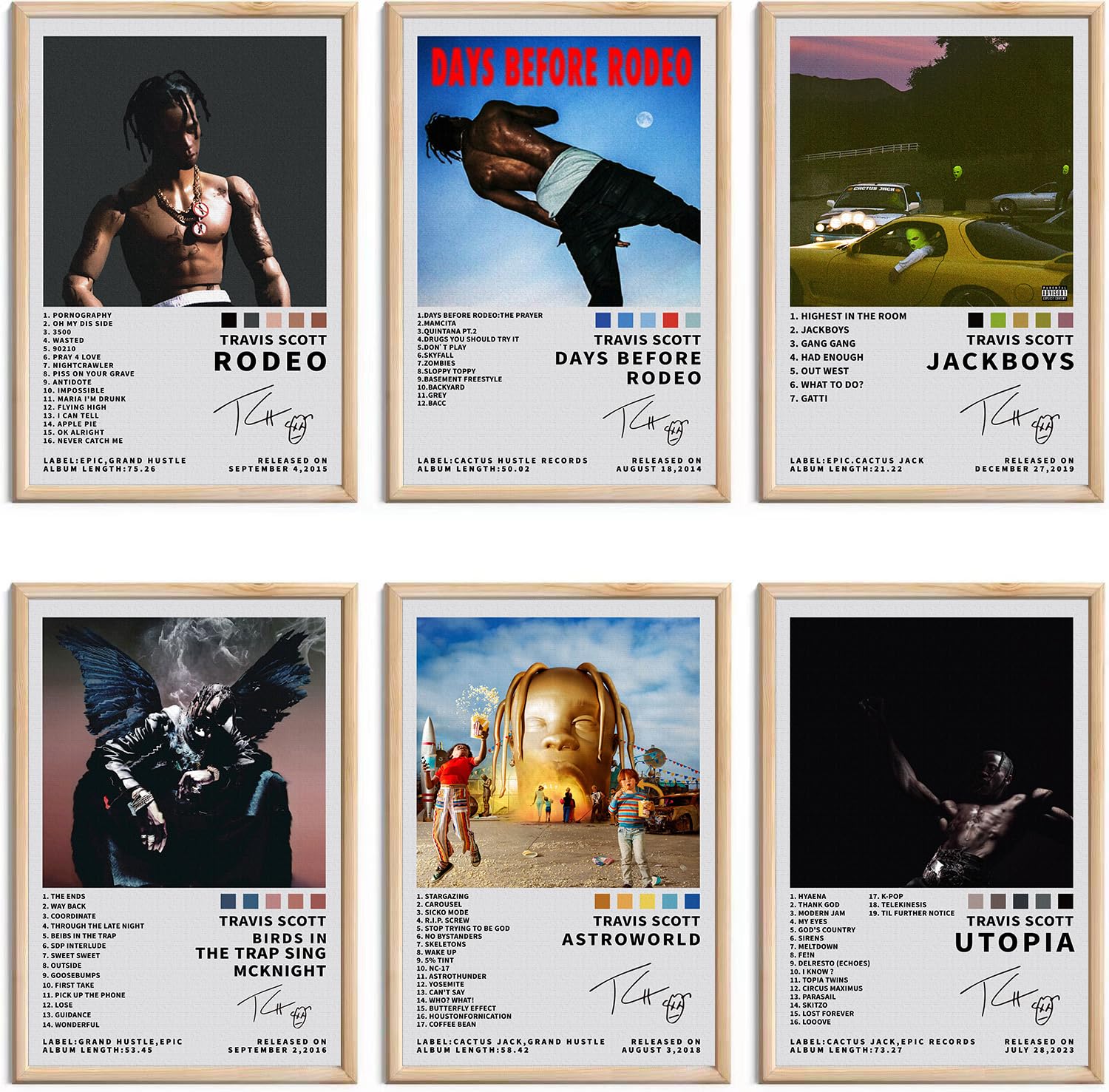 Travis Scott Signed Limited Poster Set of 6 - Album Cover Prints Canvas Wall Art for Room Aesthetic - Music Classroom Bedroom Wall Decor - Unframed 8x12 inch
