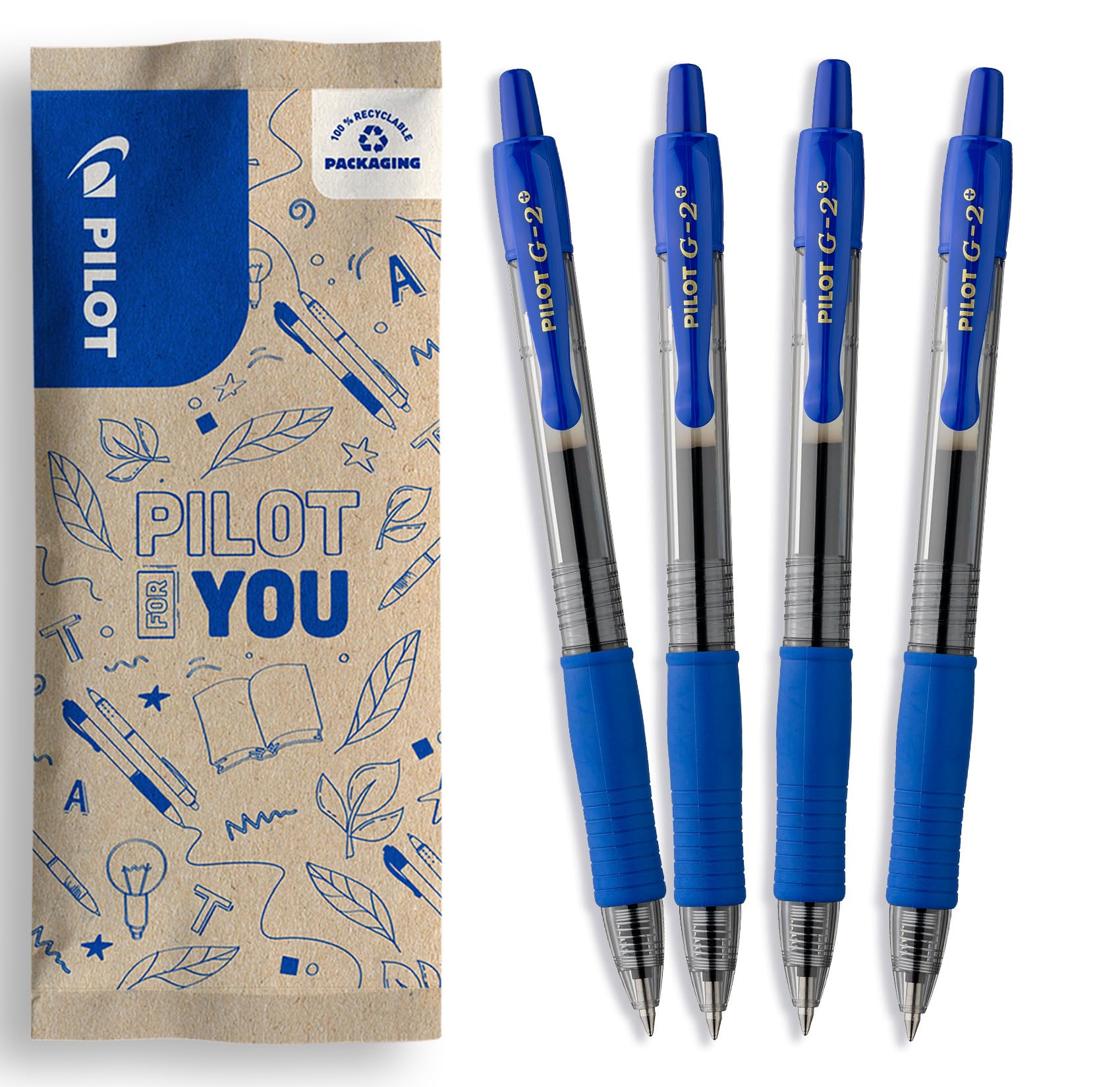 PILOT - Pack of 4 G2 0,7 - Gel Ink Roller Ball Pen - Medium - Blue