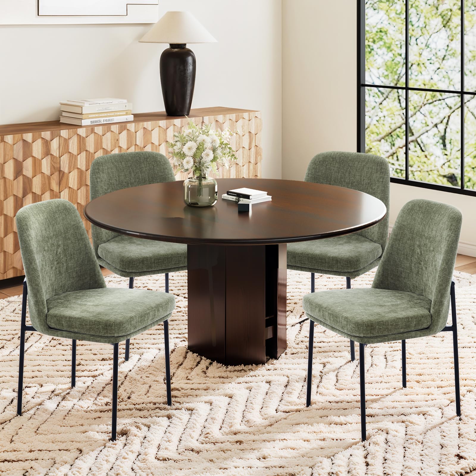 View 1 of **2**COLAMY Modern Dining Chairs Set of 2, Fabric Upholstered Dining Room Chairs Dinner Chair Stylish Kitchen Chairs with Curved Back and Metal Legs, Green