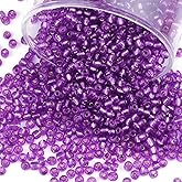 Gacuyi 2100 Pcs Size 6/0 Glass Seed Beads, 4 mm Dark Purple Small Mini Spacer Loose Pony Beads for Jewelry Making and DIY Crafts