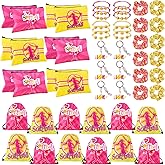 Whaline 60pcs Softball Birthday Party Favors Softball Gifts Pink Yellow Drawstring Makeup Bags Bracelet Keychain and Hair Scrunchies for Girl Birthday Sports Party Supply