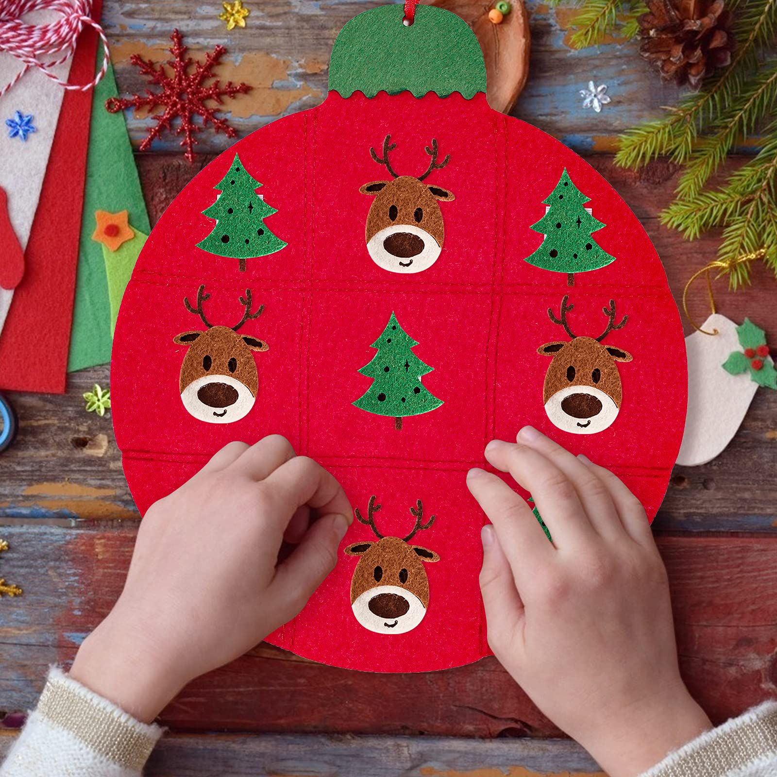 Max Fun DIY Felt Christmas Tree Set Plus Tic-Tac-Toe Games for Kids Toddlers Wall Hanging Ornaments Decorations Felt Craft Kits for Xmas Party Favors