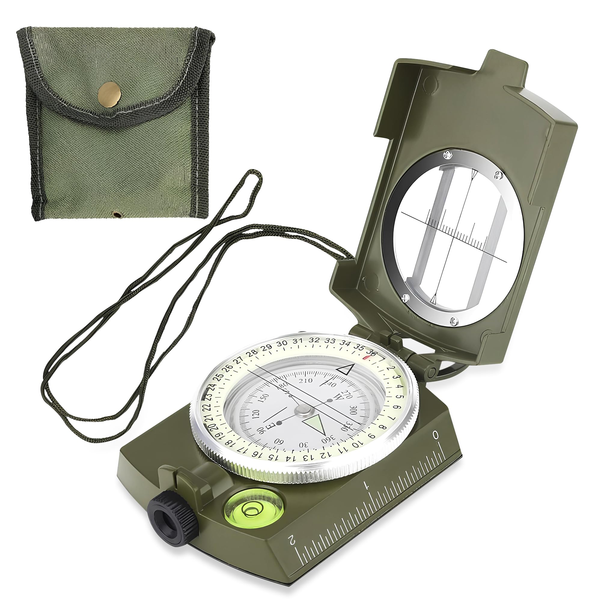 Military Compass Waterproof with Luminous Dial & Spirit Level Survival Equipment and Camping Gear for Hiking, Navigation, Orienteering and Outdoor Use