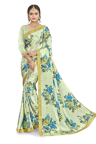 Womens Crepe Floral Printed Saree With Blouse(jb-1363-04,Light Green)