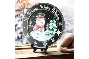 Colingmill Snowman Primitive Decor Table Centerpiece Decorative Wood Plates for Display Autumn Thanksgiving Christmas Warm Winter Farmhouse Vintage Table Shelf Rustic Wooden Plate Home Decor Art