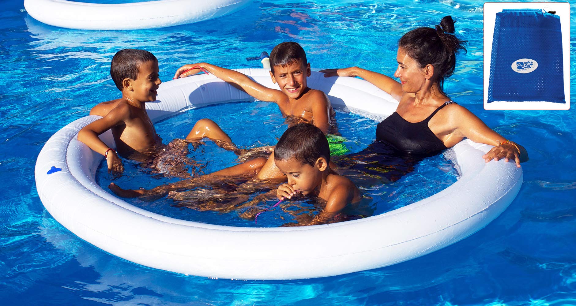 BEACHART Inflatable Water Spa Hammock with Net 190 cm, White and Blue, 190 cm, M190