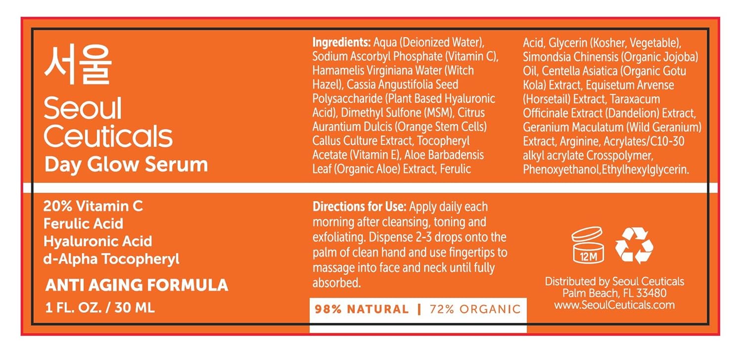 Korean Skin Care K Beauty - 20% Vitamin C Hyaluronic Acid Serum + CE Ferulic Acid Provides Potent Anti Aging, Anti Wrinkle Korean Beauty 1oz: Beauty