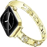 Vipluck Metal iWatch Jewelry Band for Women, iWatch Bands for Women 38mm 40mm 41mm 42mm Series 10 9 8 7 6 5 4 3 2 1 SE, Dressy Band, Bling, Cute Lucky Clover Dressy iWatch Bracelet，Gold