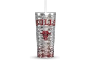 Hydrapeak x NBA Officially Licensed Chicago Bulls 25 oz Rhinestone Bling Tumbler with Straw Lid, Glitter Leakproof Stainless Steel Water Bottle