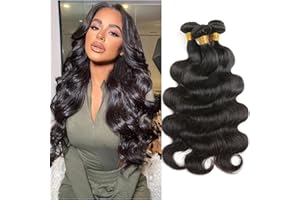 BOOPWINE Body Wave Bundles Human Hair 12 14 16 Inch Human Hair 3 Bundles 100% Unprocessed Brazilian Raw Weave Bundle Human Hair Extensions for Black Women Natural Color