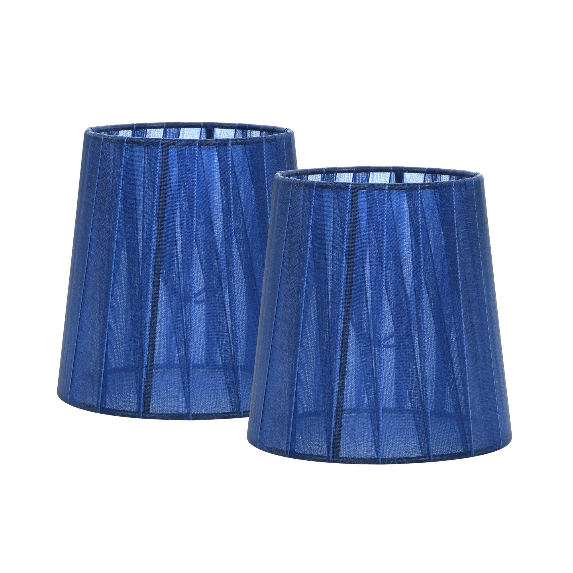 Photo 1 of LAMPWELL KORA Clip-on Small Lamp Shades for Table Chandelier Wall Lamp,Set of 2,Small Barrel,5.2"×4"×H5.2",Organzy Ribbon, Handmade,Modern Decorative,Navy Blue