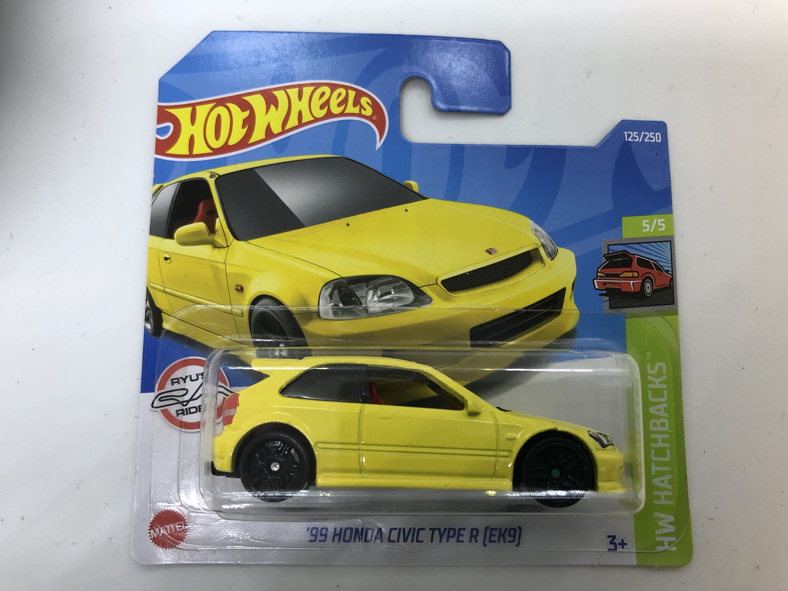 Hot Wheels 2022 99 Honda Civic Type R (EK9) Yellow 125/250 (Short Card) HCT98