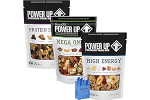 Power Trail Mix Snacks Variety Pack, Healthy Nuts Packs Snack Mega Omega, High Energy, and Protein Packed Mixed Nut and Fruit, 14 Ounces Bags, with Nosh Pack Bag, 3 Pack