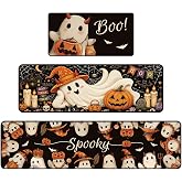 VISSTREE Halloween Kitchen Mats Set of 3, Boo Pumpkin Ghost Kitchen Rugs | Spooky Non-Slip Absorbent Doormat for Halloween Holiday Indoor Home Floor Decorations 16x32, 16x47 and 16x59 Inch