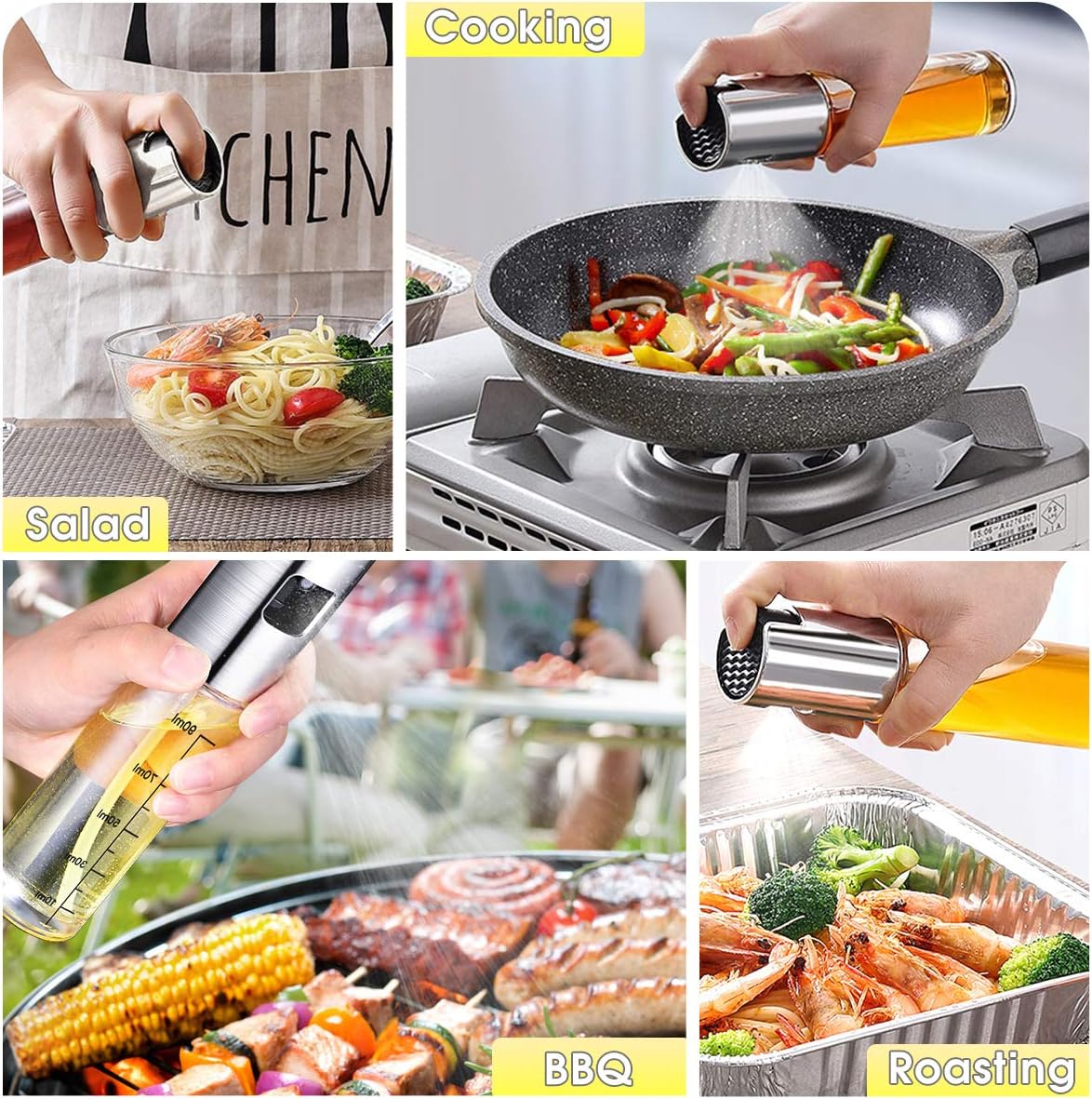 Oil Sprayer for Cooking 2 Pack, JOMARTO 100ml Olive Oil Spray Mister Set Glass Oil Bottle with Measurements Refillable Oil Dispenser for Kitchen Air Fryer BBQ Salad Baking Grilling Roasting: Home Improvement