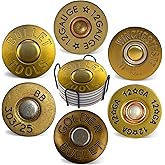 Cegkuc Coasters for Drinks with Holder Set of 6, Shotgun Shell Ceramic Coaster Absorbent for Office Desk Table Coasters Kitchen Decor House Warming Gifts for New Home Couples, Round 4"