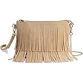 HOXIS Fringe Cross Body Bag Womens Small Shoulder Bag Top Zip Wristlet