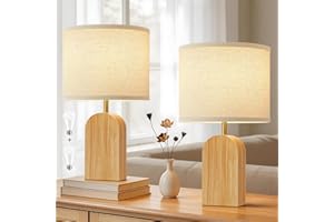 Table Lamp for Bedroom Set of 2-19" Wood Rustic Modern Simple Bedside Nightstand Farmhouse Lamp Home Decor for Living Room Re