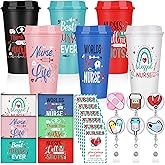 Skylety 24 Pcs Nurse Appreciation Gifts Bulk Christmas Nurse Gift Set for Women with 6 Coffee Cups 6 Badge Reels Clips 6 Makeup Bag 6 Greeting Cards for Lpn Rn Practitioner Gifts Bulk