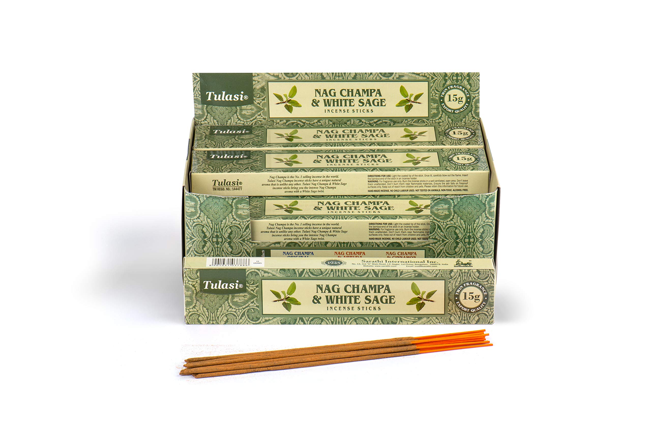 Tulasi White Sage Nag Champa, 15 Sticks x 12 Packs, Black, One Size, 37299