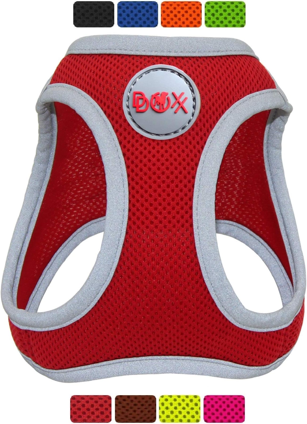DDOXX Dog Harness Vest Air Mesh, Step-In, Reflective, Adjustable, Padded | many colors & sizes | for small, medium & large dogs | no pull safety car harnesses cat puppy pet kitten | Red, S