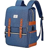 Ronyes Vintage Laptop Backpack for Women Men,15.6 inch Bookbag Casual Daypack with USB Charging Port for College Work, Blue Backpacks
