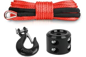 XPV AUTO Synthetic Winch Rope, 1/4'' x 50ft 10,000LBS Synthetic Winch Line with Winch Hook and Rubber Stopper for ATV UTV Offroad Vehicle 4WD