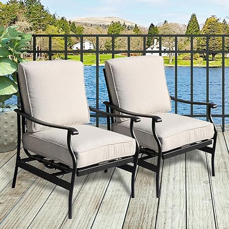 Amazon Com Patiofestival Outdoor Chair Bistro Cushioned Rocking Sofa Chairs Patio Furniture Sets Modern Conversation Set With 5 1 Inch Thick Seat Cushions 2pcs 2 White Garden Outdoor