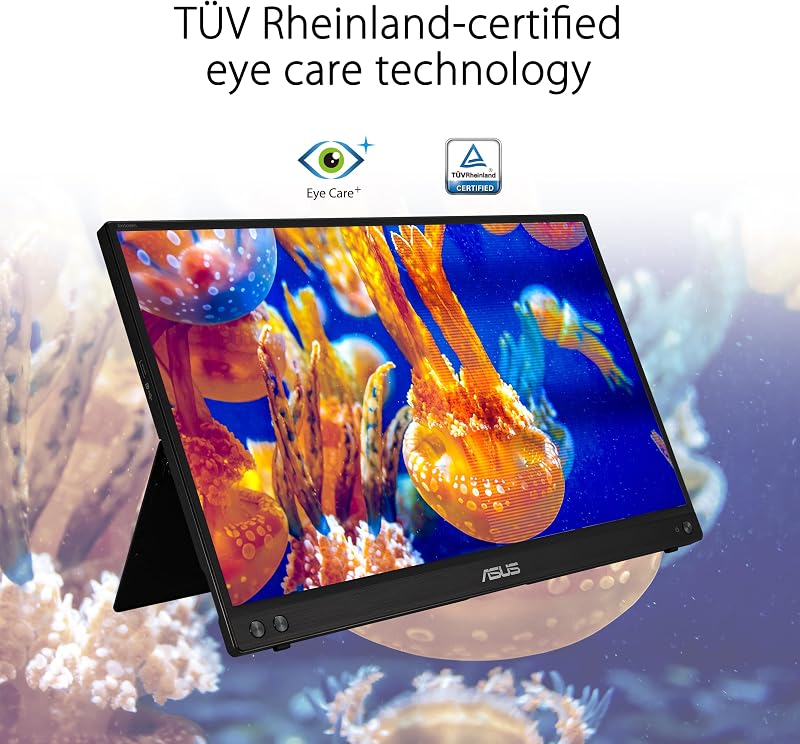 ZenScreen MB16ACV - Monitor portátil USB, 15,6", Full HD (IPS, Conectividad híbrida, USB de Tipo C, Antiparpadeo, Luz Azul de Baja Intensidad, Tratamiento Antibacteriano), 250cd/m², Negro