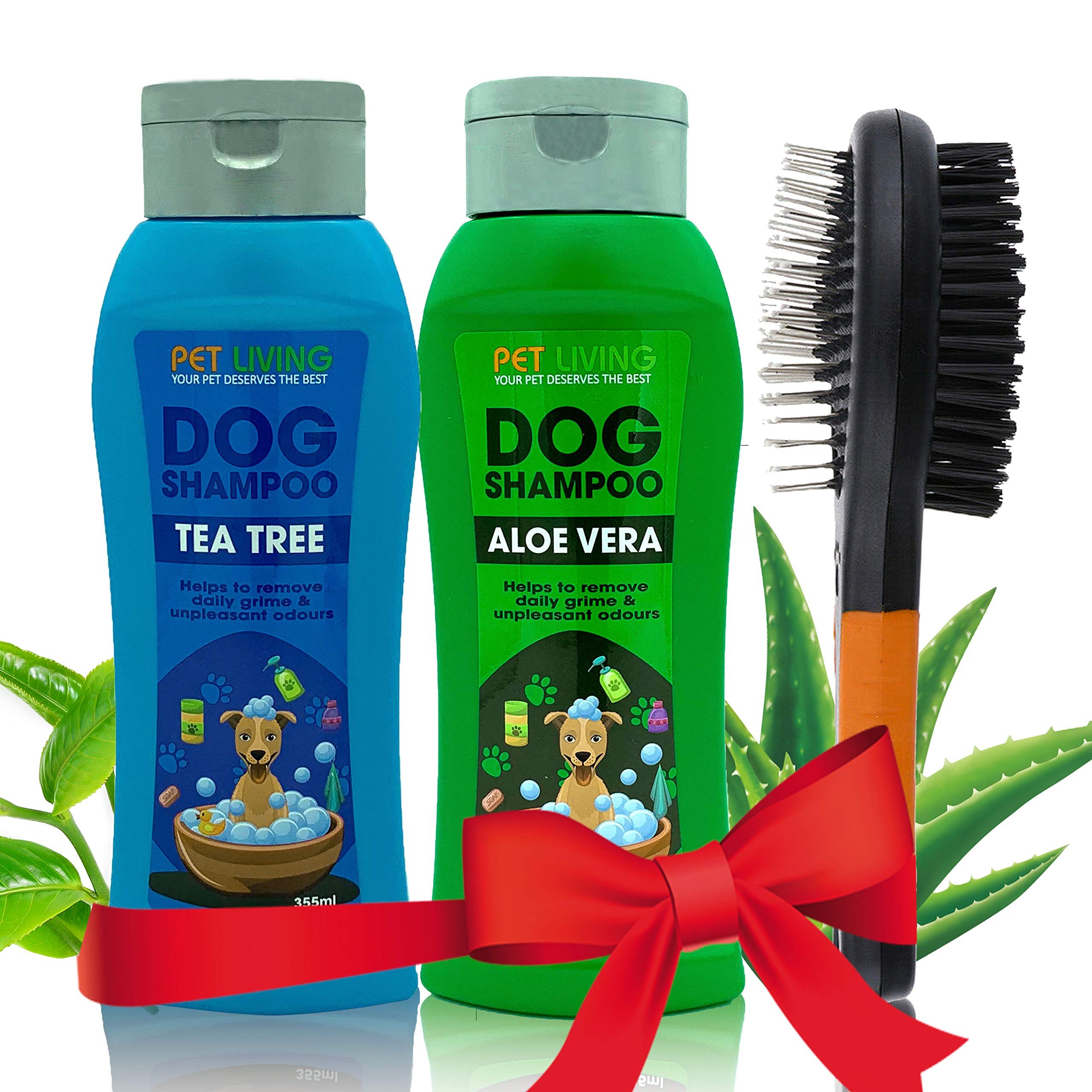 Dog Shampoo & Dog Brush | COMBO PACKAGE DEAL | 3 in 1 Dog Grooming Kit | Aloe Vera and Tea Tree Shampoo Pet Hair Remover Pet Shampoo Dog Brushes for Grooming with 2 Dog Shampoos (Mix Combo (Orange))