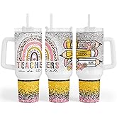 Fancyfams 40 oz Stainless Steel Travel Tumbler with Handle Lid and Straw, Teacher Gifts for Women from Students on Birthday Appreciation Week Cool Funny Drinking Mug Cup (Teachers-40oz)