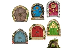 Fairy Door Set – 6pcs Miniature Wooden Fairy Doors and Windows 10cm Rustic Garden Decor for Tree Base, Flower Pots, Pathways,