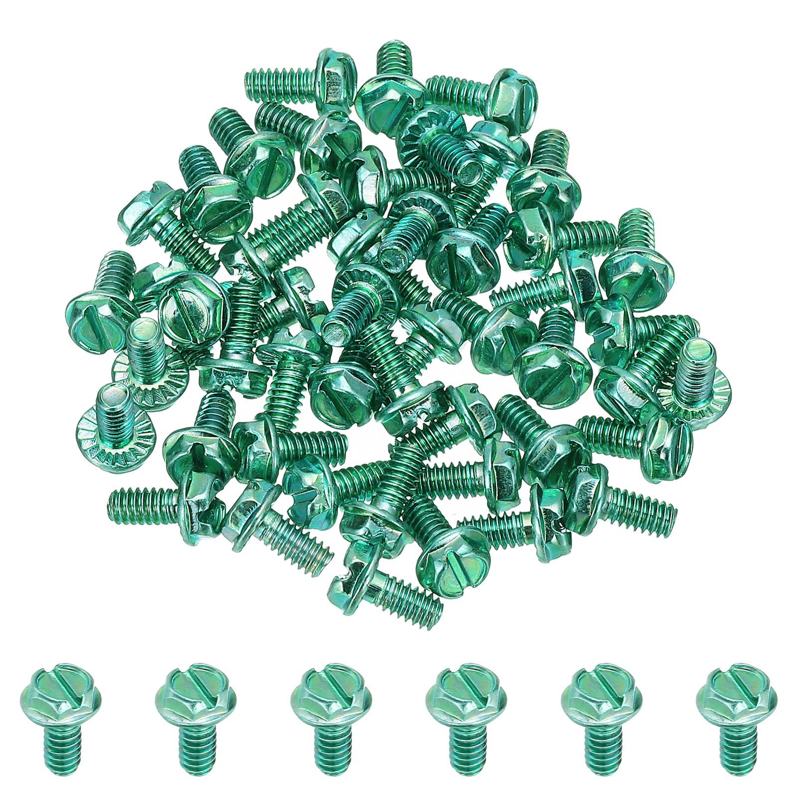 PATIKIL 8-32 x 5/16 Inch Thread Ground Screws, 100 Pack Green Electrical Grounding Screw Slotted Hex Head Flanged for Home Electrical Lamp