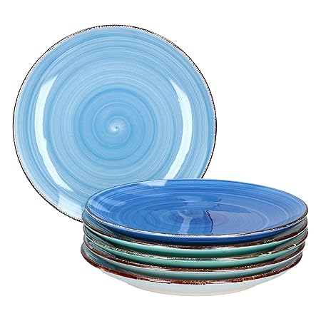 MamboCat Teller-Set Blue Baita für 6 Personen | Kuchenteller rund | Ø 19.5 cm | Dessert-Teller | Essteller | Blau-Mix | Porze