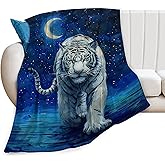 White Tiger Blanket, Tiger Throw Blanket, Animal Gifts, Wildlife Blankets, Tigers Stuff Fleece Flannel Plush for Women Men Boys Girls Lovers Adults Soft Bedding for Sofa Bed Office Home Decor 40"X50"