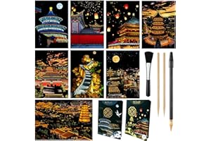 VTEAS 8 Sheets Scratch Art Painting Cards Kits for Adults & Kids, Rainbow China Forbidden City Ancient Capital Scratchboard(7.9 x 5.5 inch) with 4 tools - Tourist Souvenirs Magical Journey (Beijing / Xi'an)