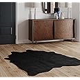 NativeSkins Faux Cowhide Rug – Midnight Black (Large) | 4.6ft x 6.6ft | Triple-Layer Support | Ultra-Soft Pile | Hand-Cut, Faux Suede No-Slip Backing | Western Rug | Cow Hide Animal Print Rug