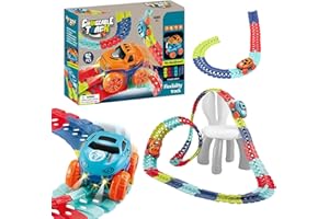 Racing Circuit Set: Electric Cars with LED Trails, Innovative Light-Up Construction Challenge, Creative Motion Activity | Fle